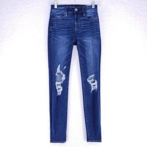 American Eagle Destroyed Level Stretch Hi-Rise Jegging Women Size 00 Denim Pants